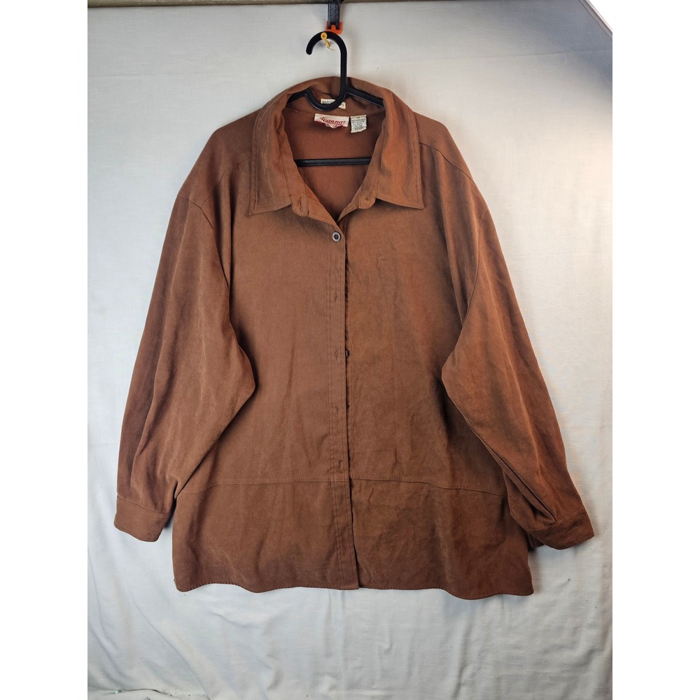Joanna Plus Brown Faux Suede Button Up Shirt Women's 3X Long Sleeve